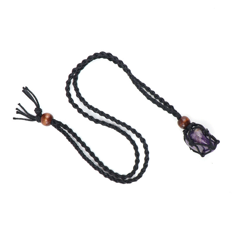 Wholesale Crystal Natural Stone Black Net Pocket Weaving Metable Necklace