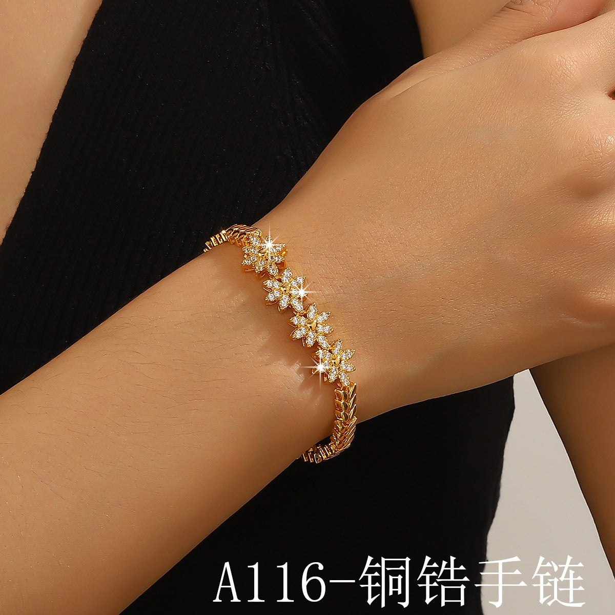 Wholesale Women S Gold Copper Zircon Geometric Rhinestone Bracelet For Dinner Party Evening Wear Chic Fashion Jewelry Gift