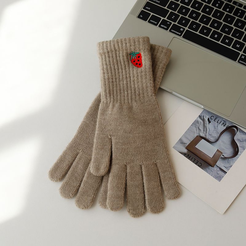 Wholesale Autumn Long Wrist Strawberry Cold and Warm Touch Screen Solid Color Knitted Gloves