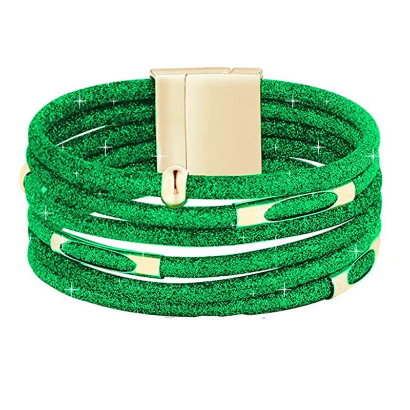 Wholesale Alloy Leopard Print Magnetic Beaded Rope Bracelet Copper Pipe Jewelry