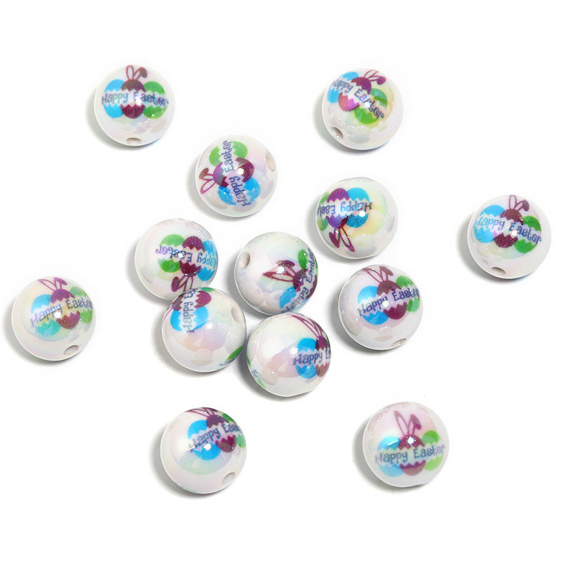 Wholesale  25pcs/pack Easter Bunny Letter Egg Beads Print Silicone Beads