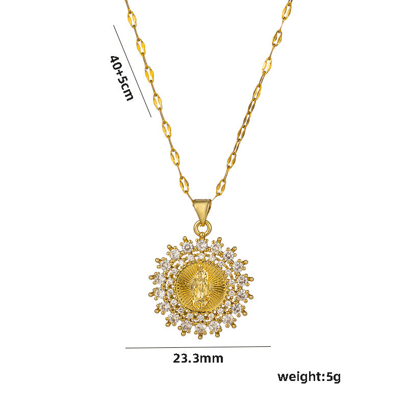Wholesale  Clavicle Titanium Zircon Light   Madonna  Religion Necklace