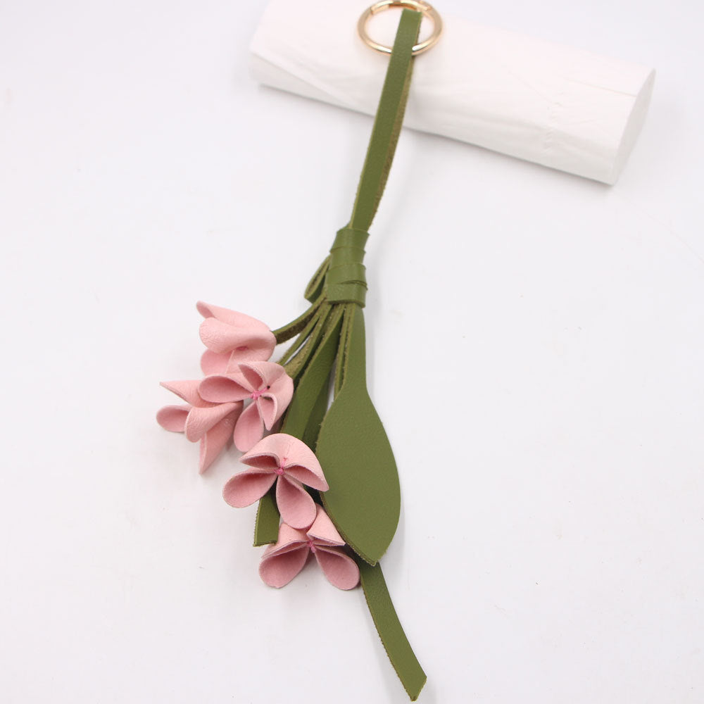 Wholesale Artificial Leather Handmade Golden Osmanthus Flower Pendant Bag Charm Stylish Decorative Car Key Accessory For Boutique Resale