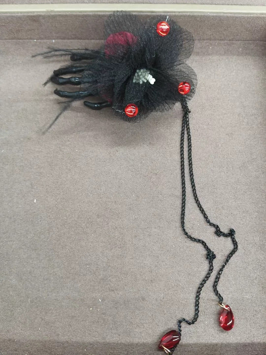 Wholesale Gothic  Blood Red Hair Clip With Ghost Claw Feather Tassel And Imitation Crystal For Women