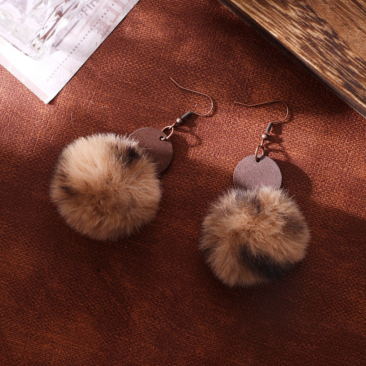 Wholesale Brown and Black Artificial Fur Ball Earrings