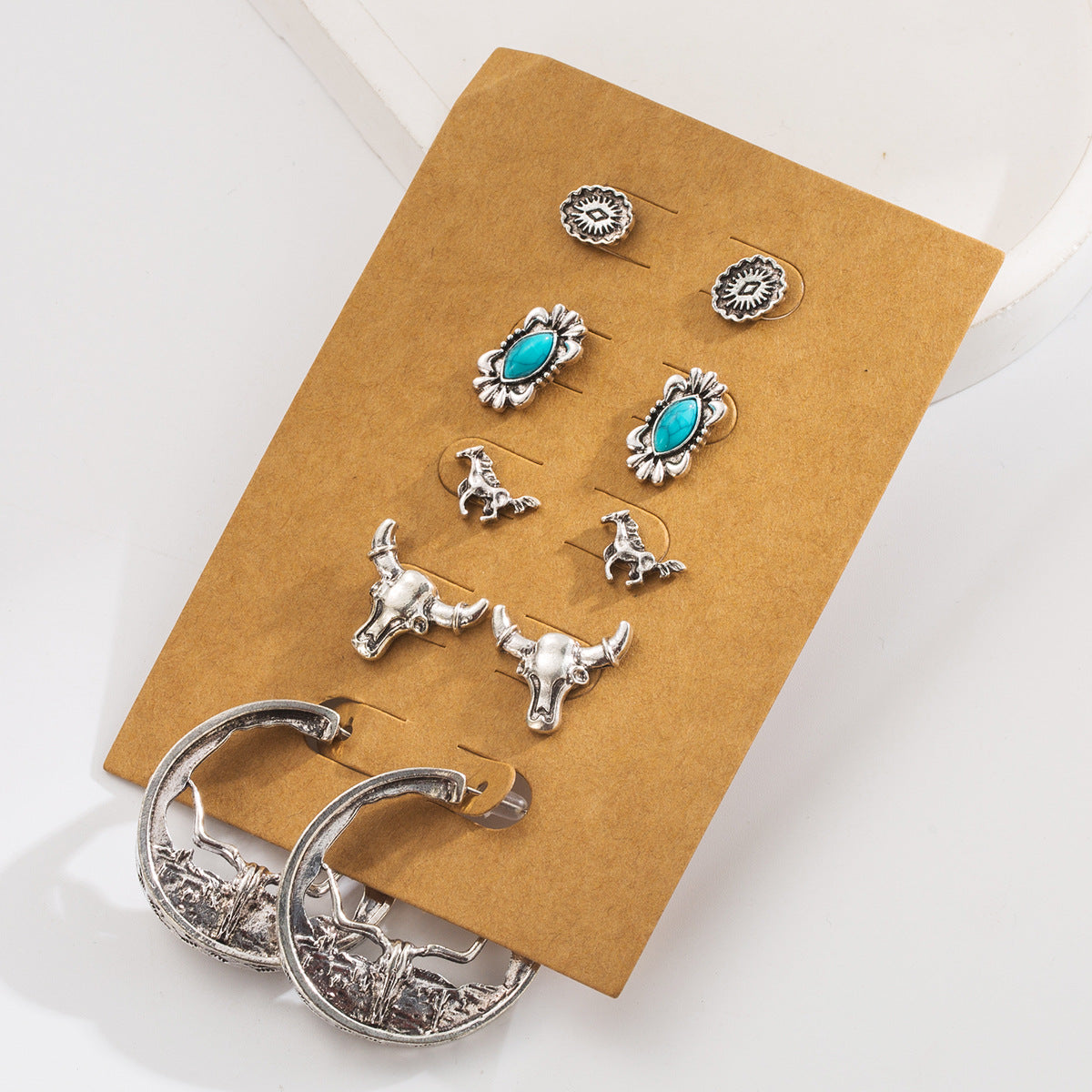 Wholesale Turquoise Earrings Set  Flower Shoes Boots Arrow Bull Head Pony Accessories Earrings Set