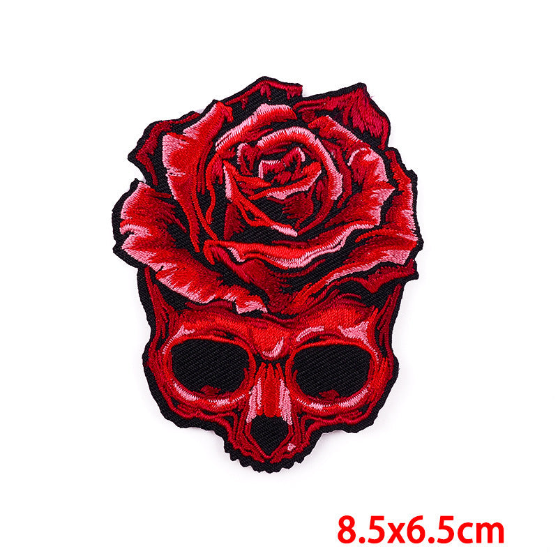 Wholesale 10pcs Punk Flame Embroidery  Rose Skull Down Cloth Sticker DIY Patches