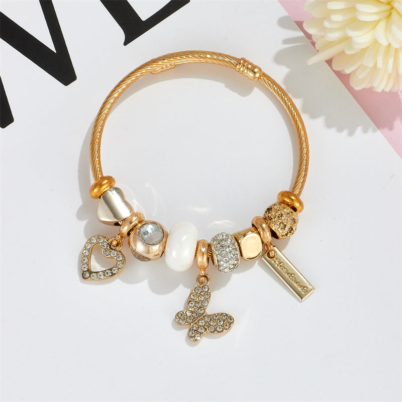 Wholesale Diamond Butterfly Stainless Steel Beaded Bracelet