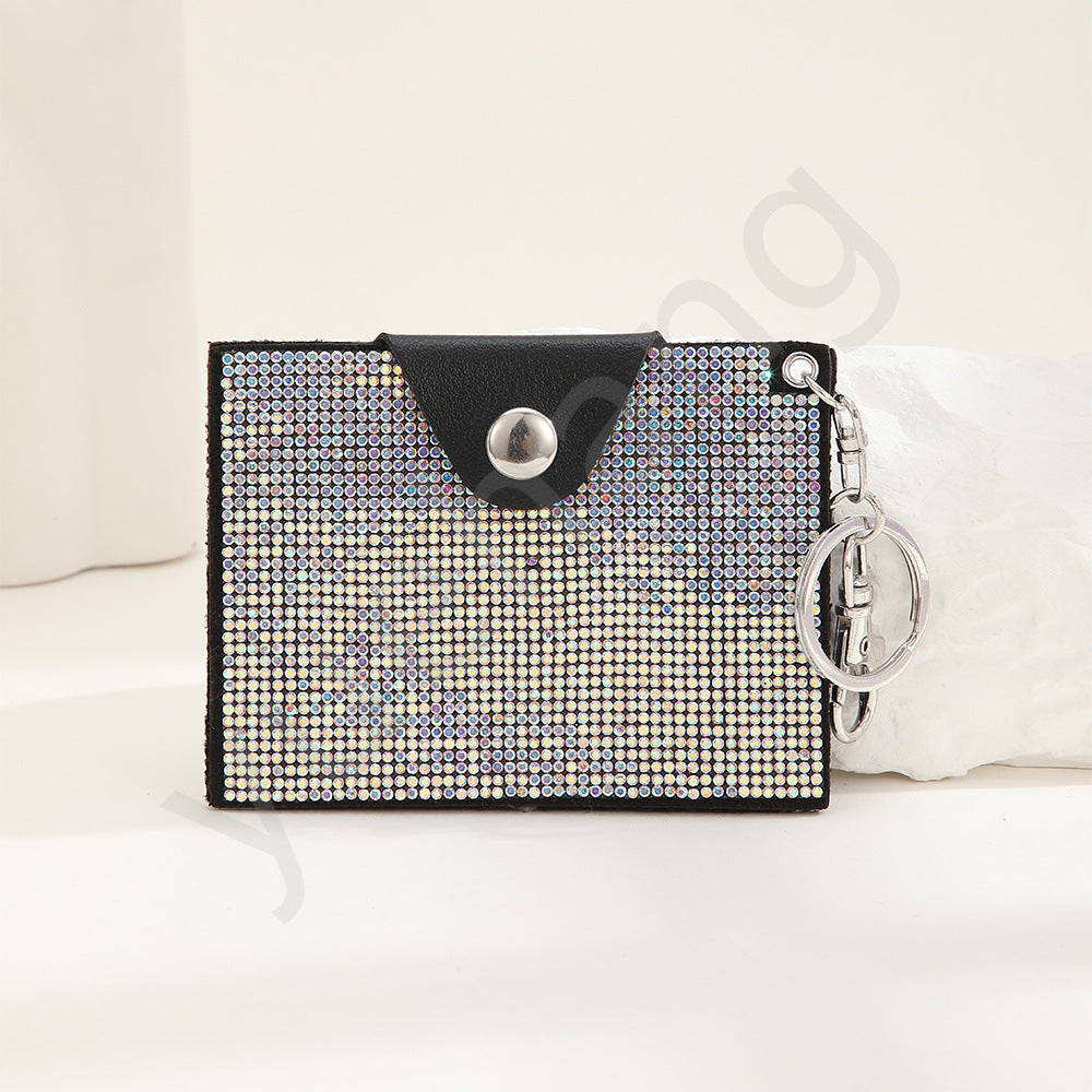 Wholesale Fashion Colorful Rhinestone Credit Card Holder Coin Purse Leopard Print Colorful Card Holder Leather Keychain