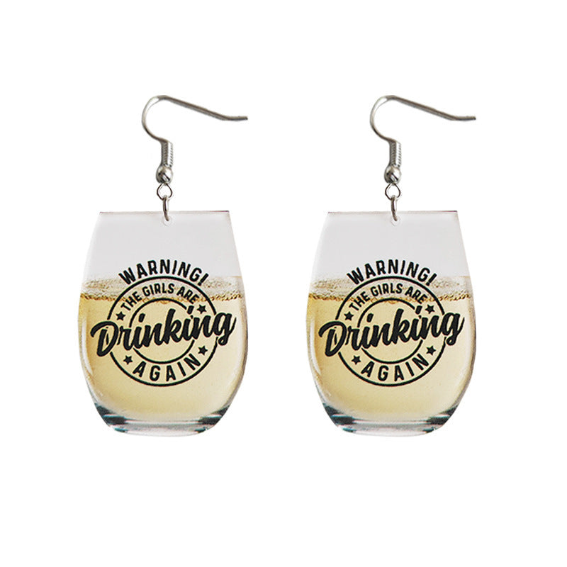 Wholesale 2 Pairs/Pack Wine Glass Letter Little Bee Whiskey Earrings
