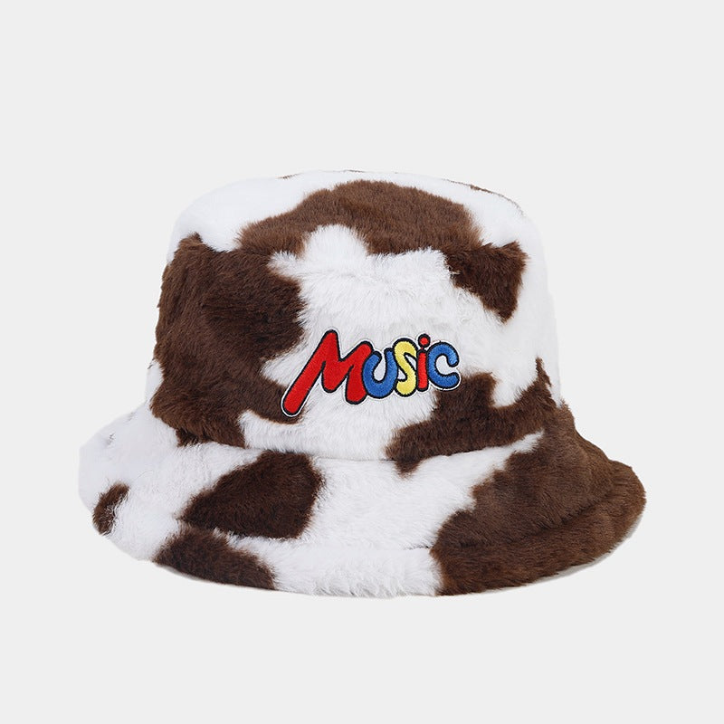 Wholesale Cow Pattern MUSIC Bucket Hat Plush Hat