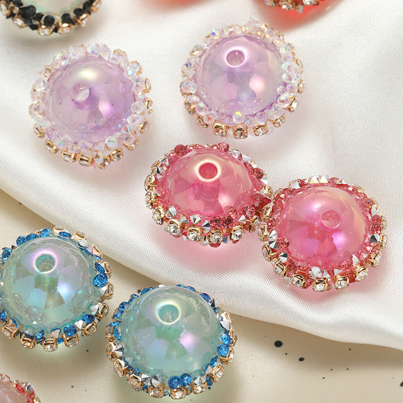 Wholesale 10pcs luminous with diamond straight hole handmade round Acrylic beads