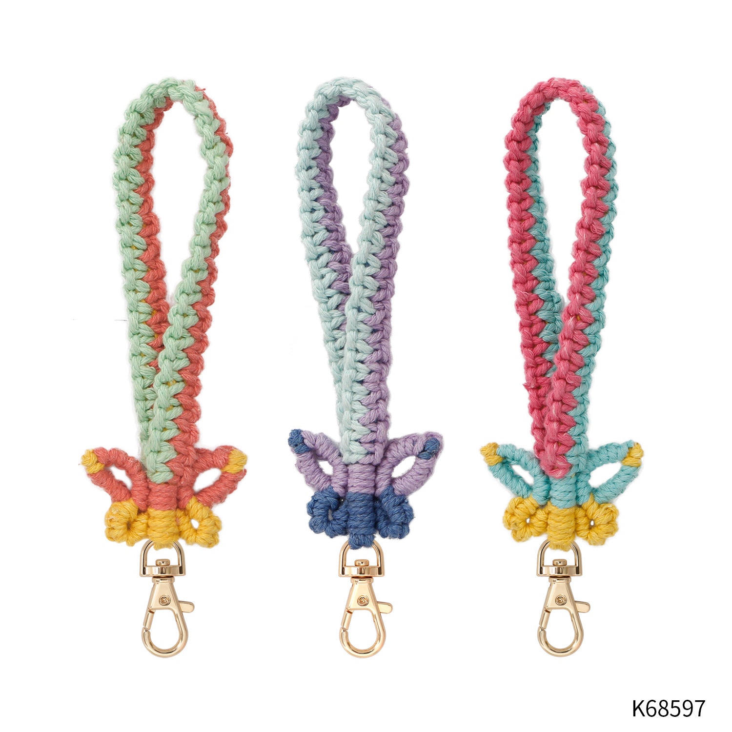Wholesale Cotton Rope Hand Woven Butterfly Wristband with Keychain