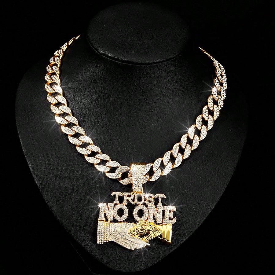 Wholesale Hip Hop Letter TRUST NO ONE Pendant Men's Alloy Cuban Chain
