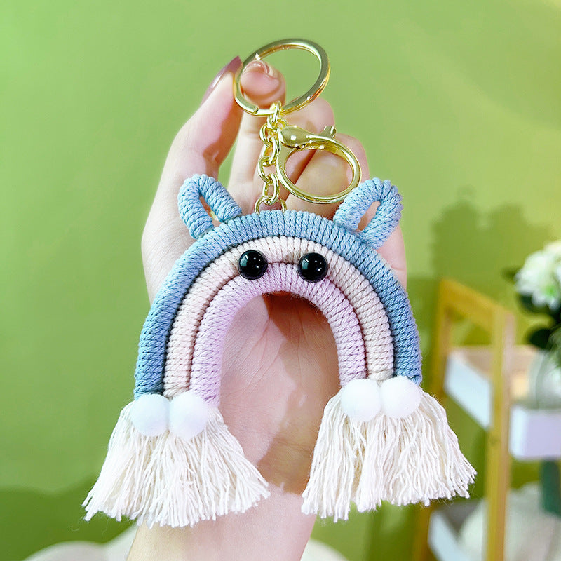 Wholesale Cotton Rope Handwoven Rainbow Tassel Keychain
