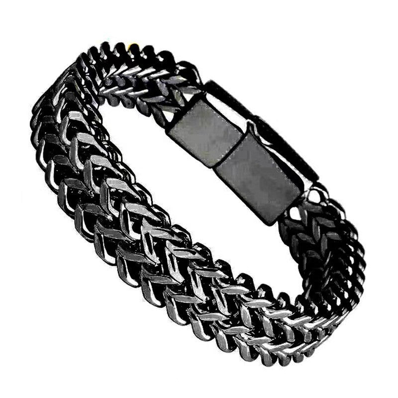 Wholesale Hip-hop Stainless Steel Front and Back 8*4mm Fish Scale Double Row Front and Back Punk Bracelet