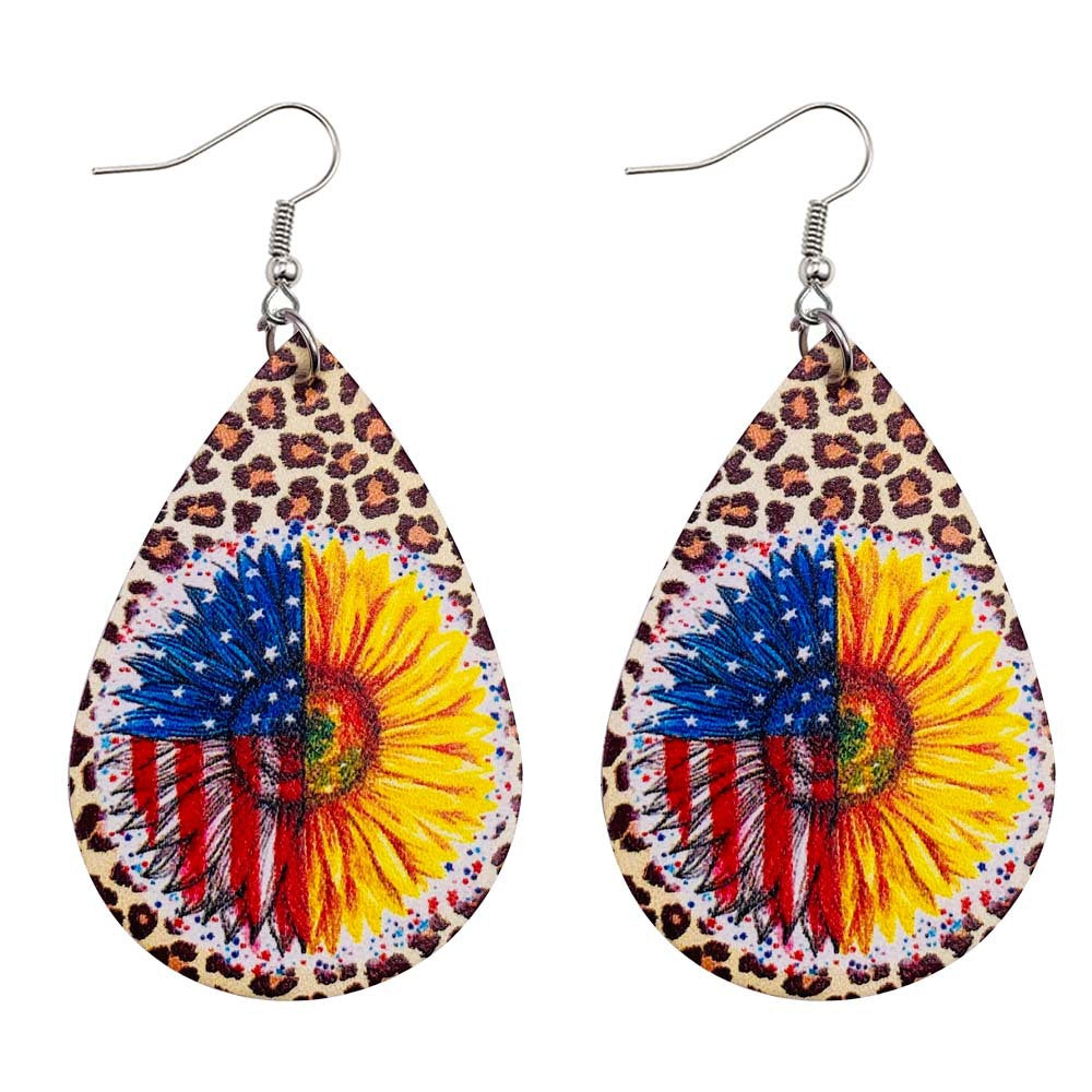 Wholesale American Independence Day Sunflower Cross Football Leather Earrings