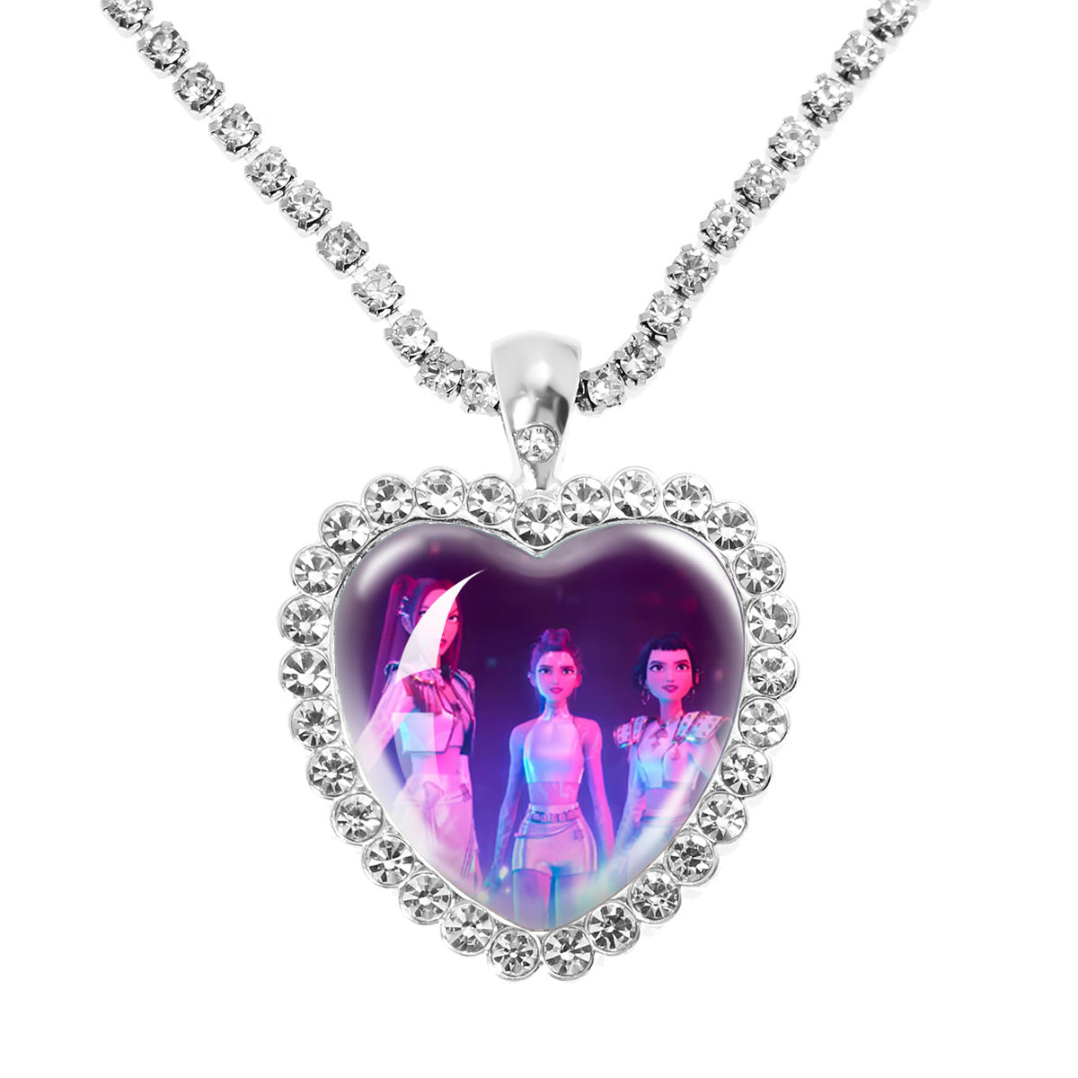 Wholesale Purple Cartoon Girl Time Gem Peach Heart Water Diamond Necklace OLY Exclusive