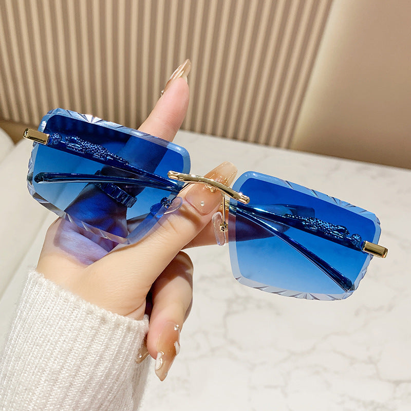 Wholesale Trendy Cheetah Retro Metal Frameless Square Colored Sunglasses