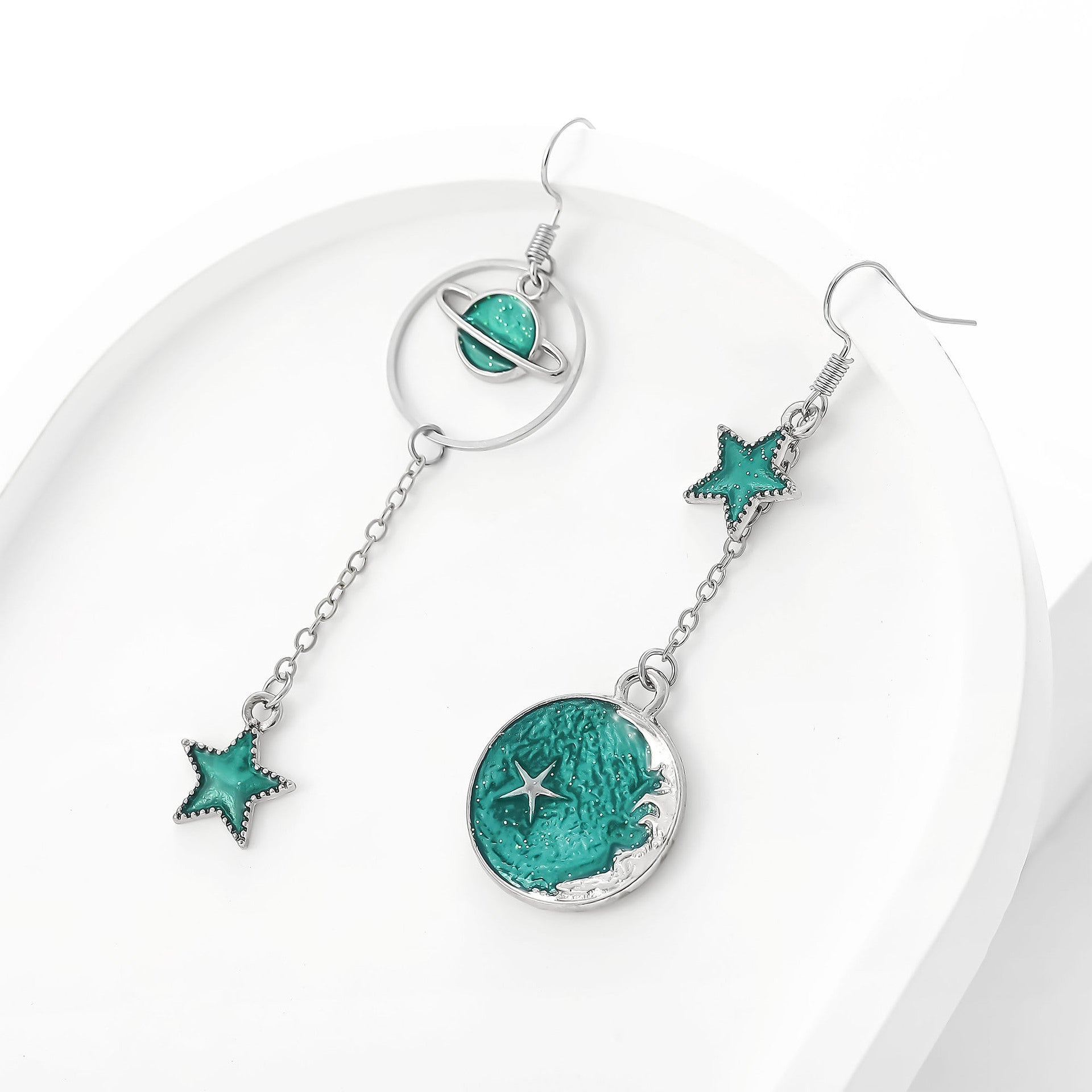 Wholesale Oil-Dripping Star Moon Planet Asymmetric Earrings Set