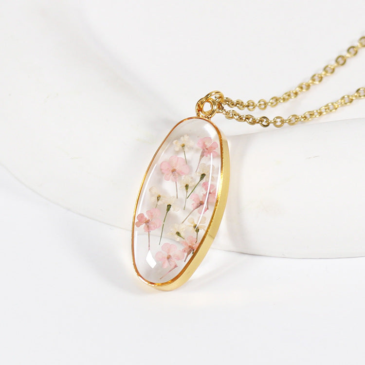 Wholesale 12pcs Colorful Baby's Breath Dripping Resin Natural Dried Flower Plant Specimen Necklace