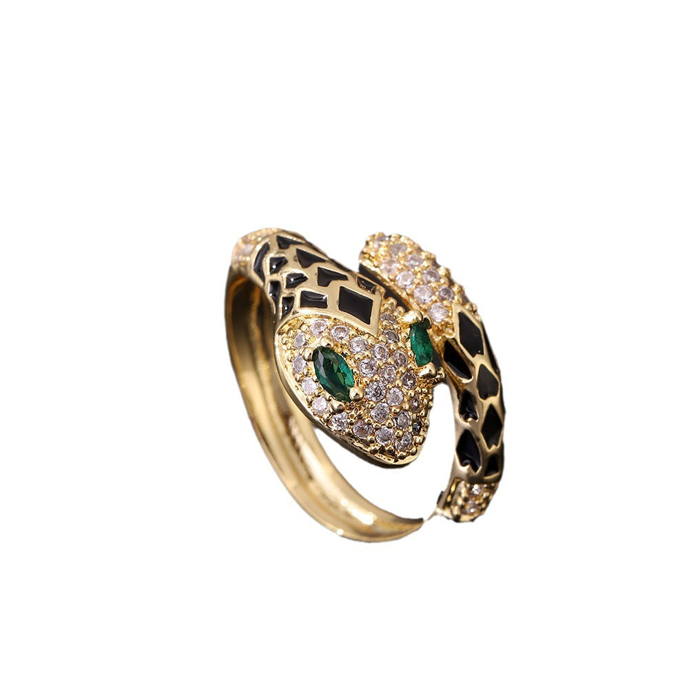 Wholesale Popular Gold-plated Retro Green-eyed Snake-shaped Open Light Luxury Ring