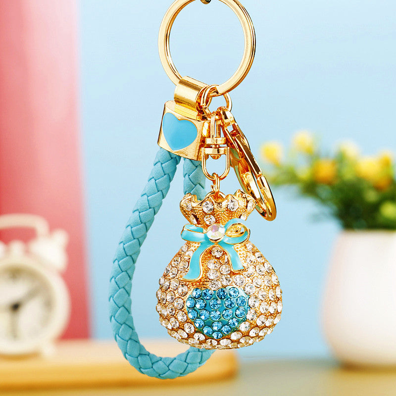 Wholesale Metal Pearl Heart Lucky Bag Keychain Cute Car Key Accessory Bag Charm For Women Gift