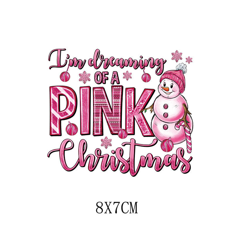 Wholesale 5pcs/pack  Pink Christmas Cartoon House Heat Transfer Pattern Clothing Sticker   UV DTF Ready to Press Transfers Wraps
