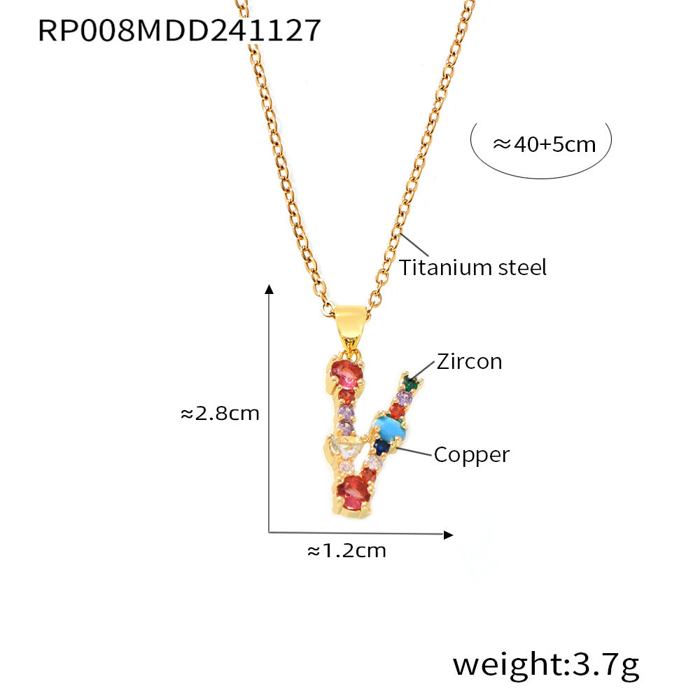 Wholesale Copper micro-inlaid colored zircon 26 English letters individual pendant niche hip-hop clavicle chain