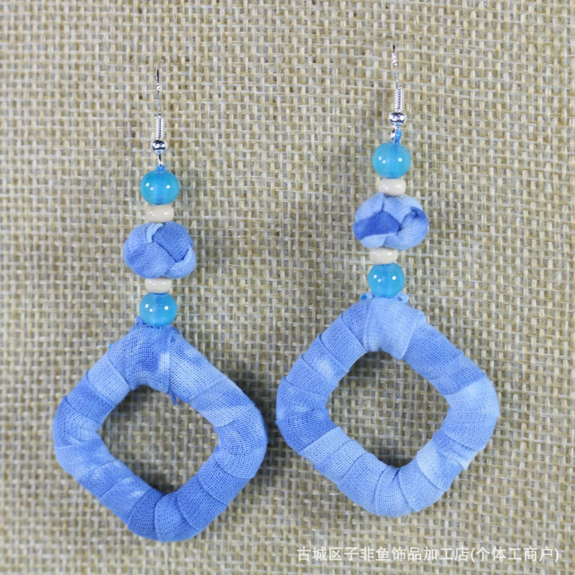 Wholesale Ethnic Style Tie-Dye Style Blue-Dyed Fabric Handmade Earrings