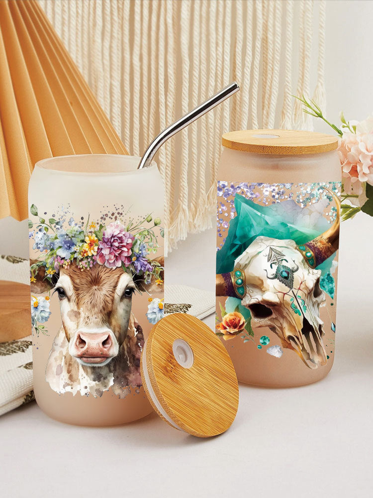 Wholesale Colorful Flower Cow   16oz Cup UV DTF Wraps