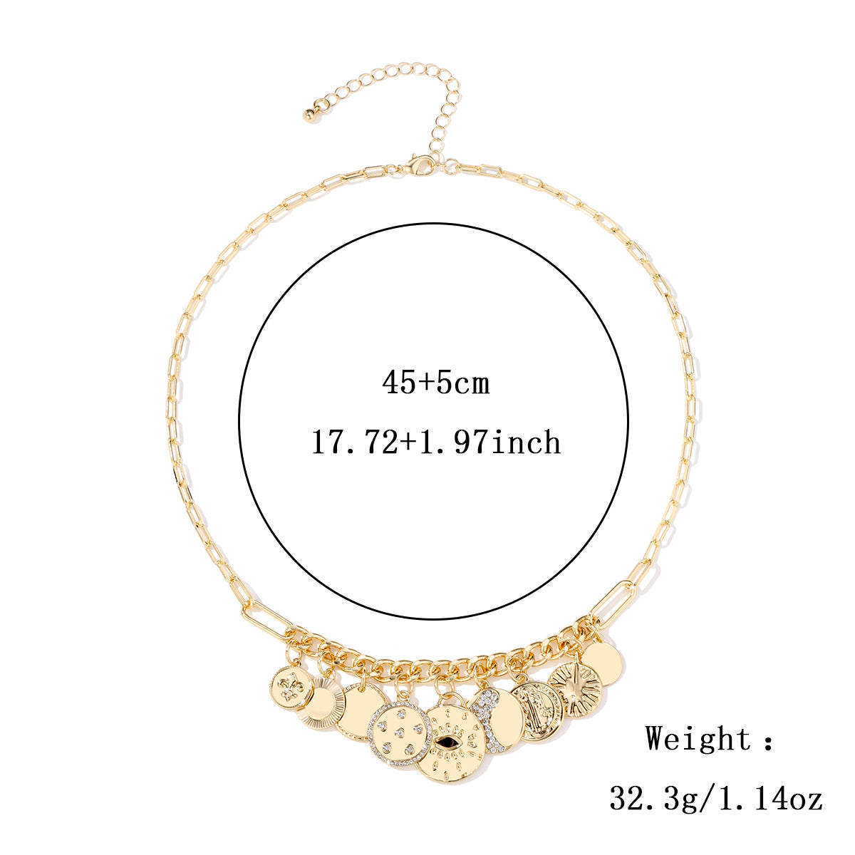 Wholesale Mysterious Coin Diamond Relief Small Pendant Bib Necklace