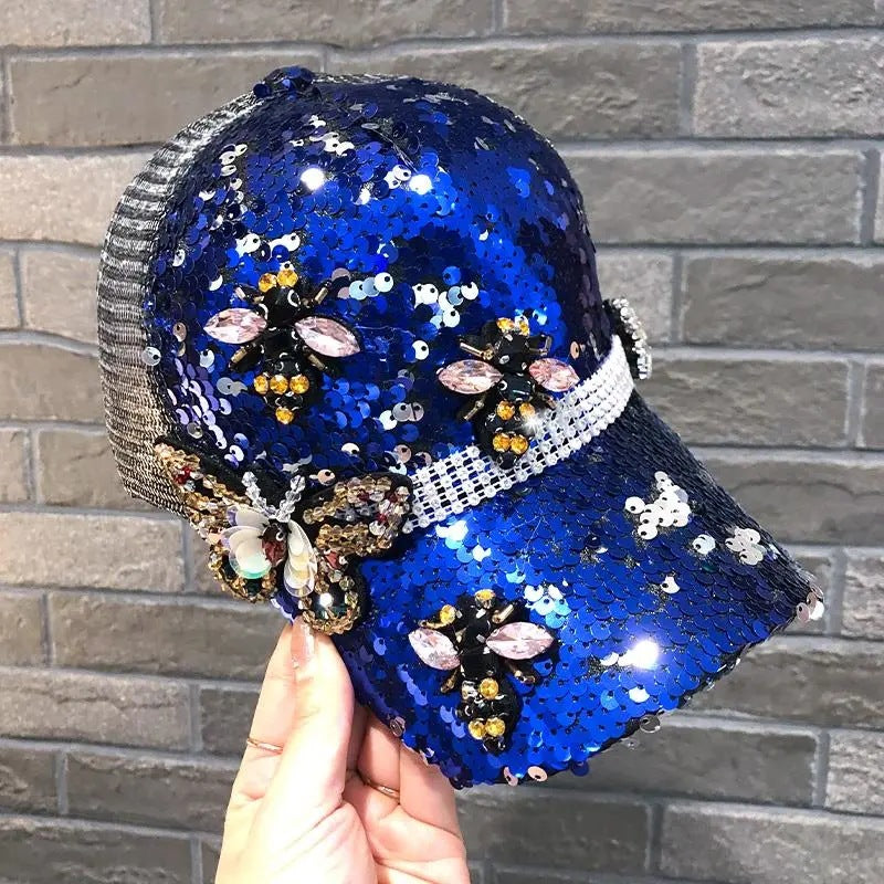 Wholesale Rhinestone Butterfly Sunscreen Sequin Mesh Baseball Caps