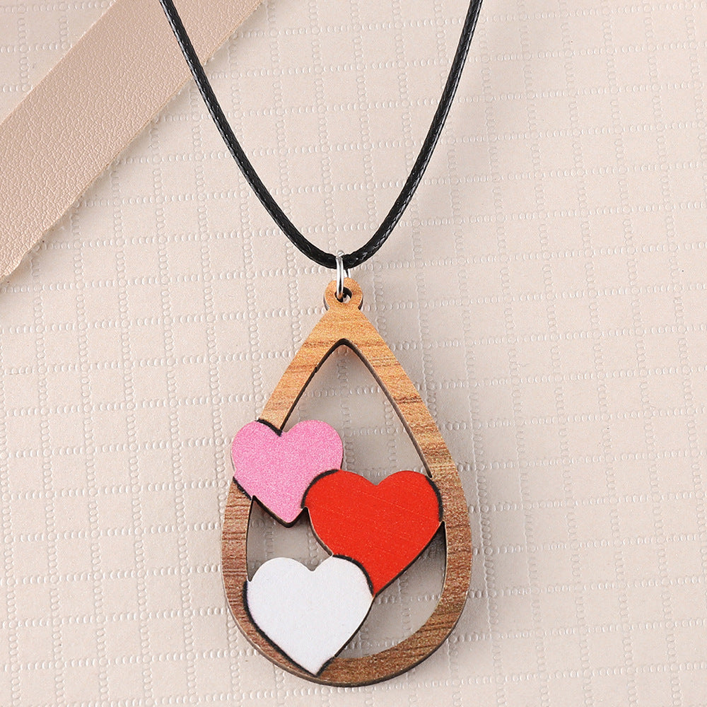Wholesale  Wooden  Water Drops Love Earrings  Necklace suit