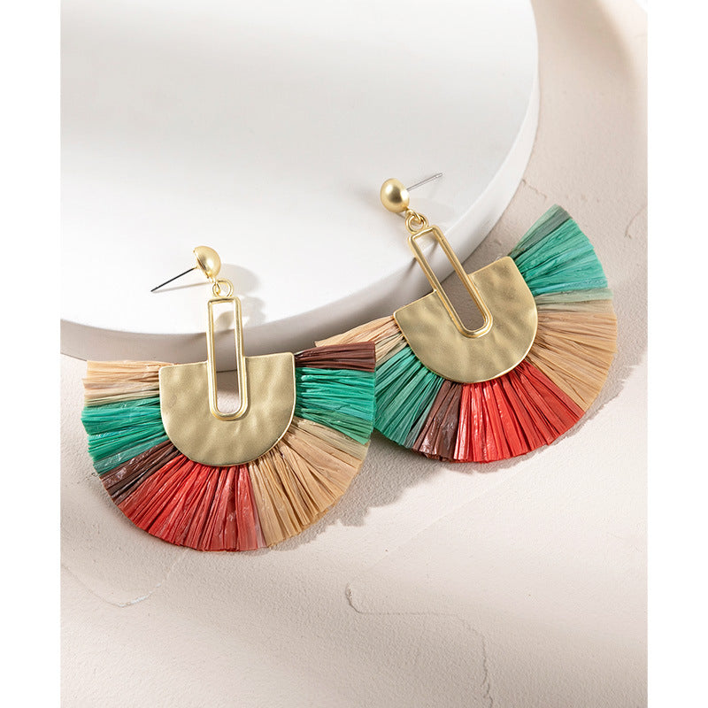 Wholesale Tassel Braided Raffia Earrings