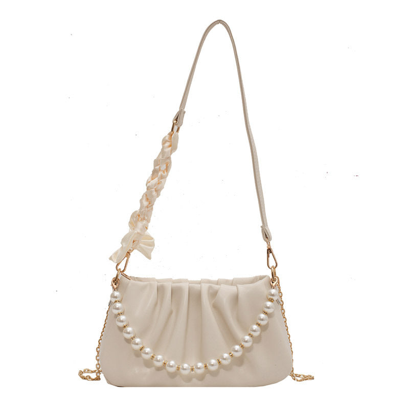 Wholesale Crocodile Textured Chain Underarm Pleated Cloud Bag