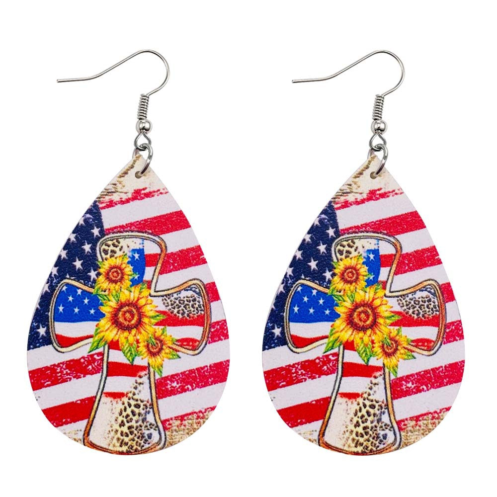 Wholesale American Independence Day Sunflower Cross Football Leather Earrings