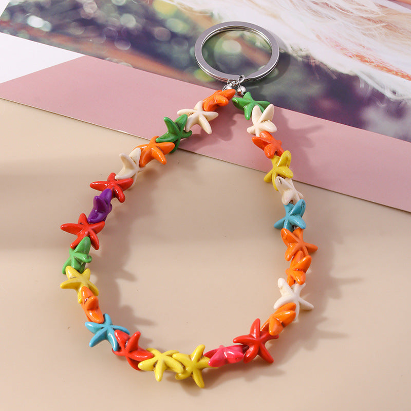 Wholesale Mixed Color Starfish Pendant Metal Keychain