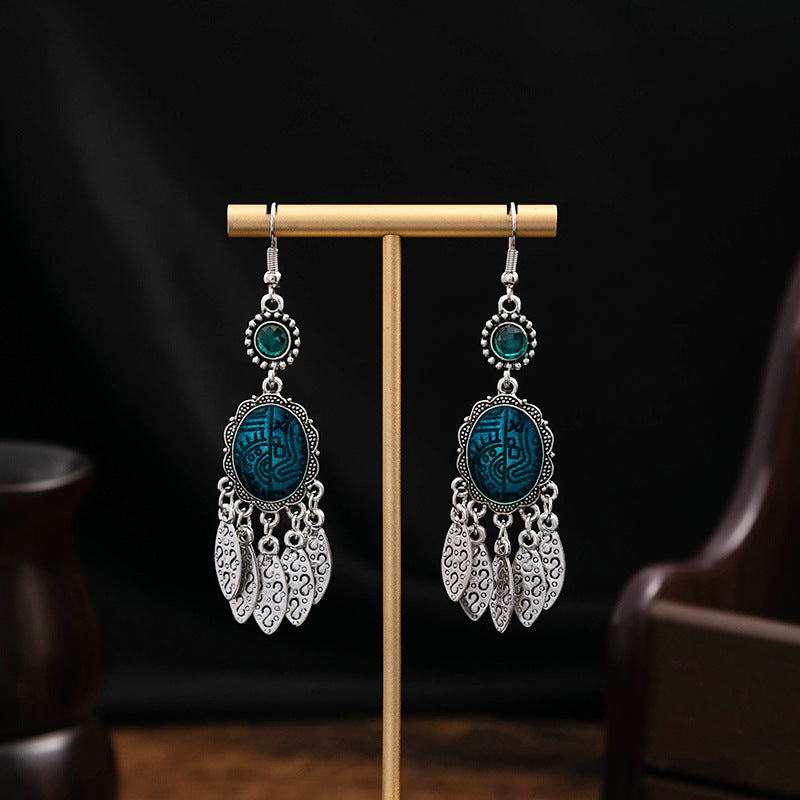 Wholesale Turquoise Bohemian Owl Dream Catcher Feather Alloy Earrings