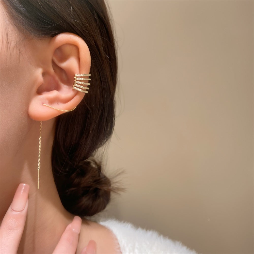 Wholesale Copper Electroplated Long Chain Tassel Ear Cuff Clip For Women No Piercing Stylish Everyday Jewelry Accessory
