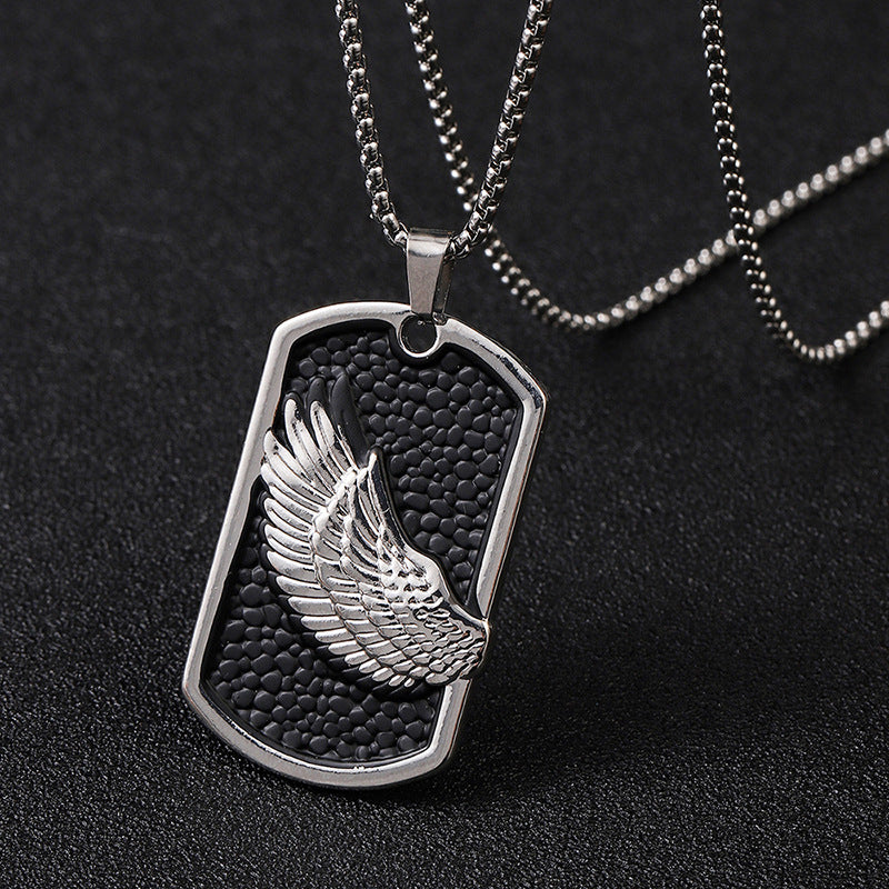 Wholesale men's personalized titanium steel alloy dark feather brand necklace