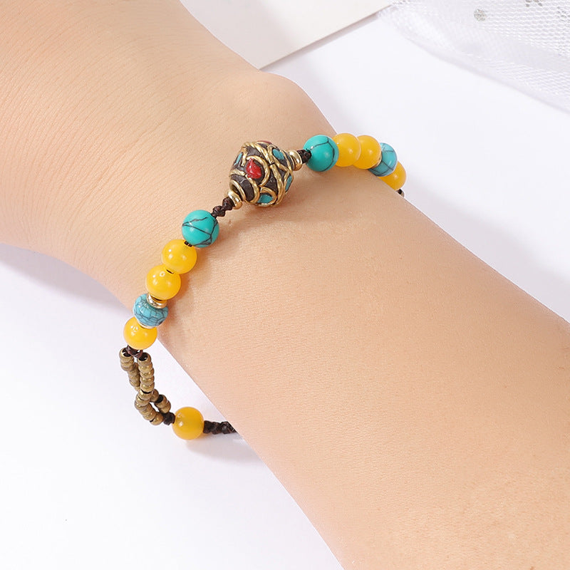 Wholesale Handmade Tibetan Style Ethnic Braided Bracelet Copper Bead Women S Fashion Accessory Gift