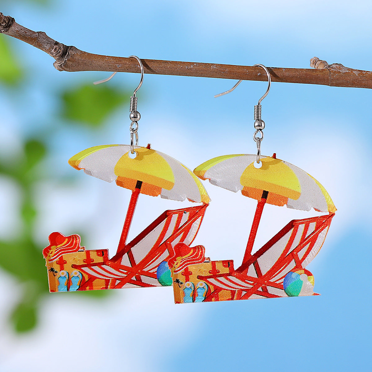 Wholesale New Holiday Style Colorful Tropical Palm Tree Coconut Tree Sun Acrylic Pendant Earrings Beach Earrings