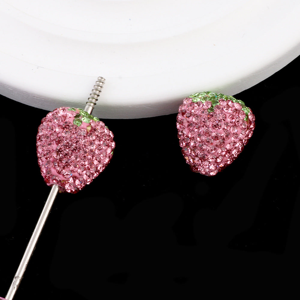 Wholesale 5pcs Colorful Strawberry Ball Diamond Ball Can Thread Straight Holes DIY Beads