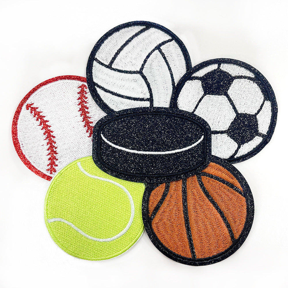 Wholesale Embroidered Sports Ball Patches Red White Athlete Design Adhesive DIY Applique For Coats Trendy Decorative Craft