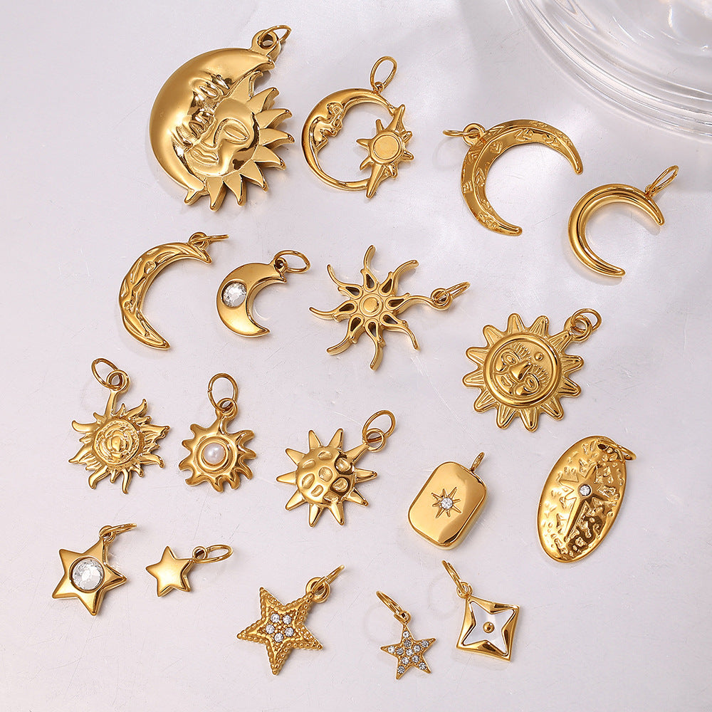 Wholesale Stainless steel 18K gold-plated sun and moon pendant necklace
