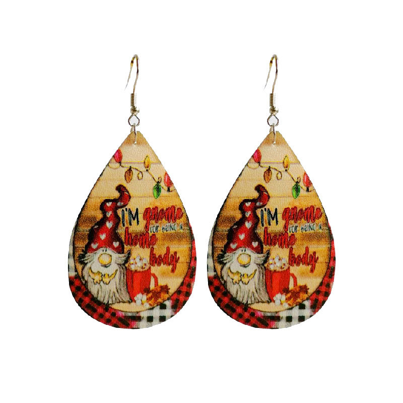 Wholesale Christmas Teardrop Leather Vintage Western Leopard Print Sunflower Cactus Deer Earrings