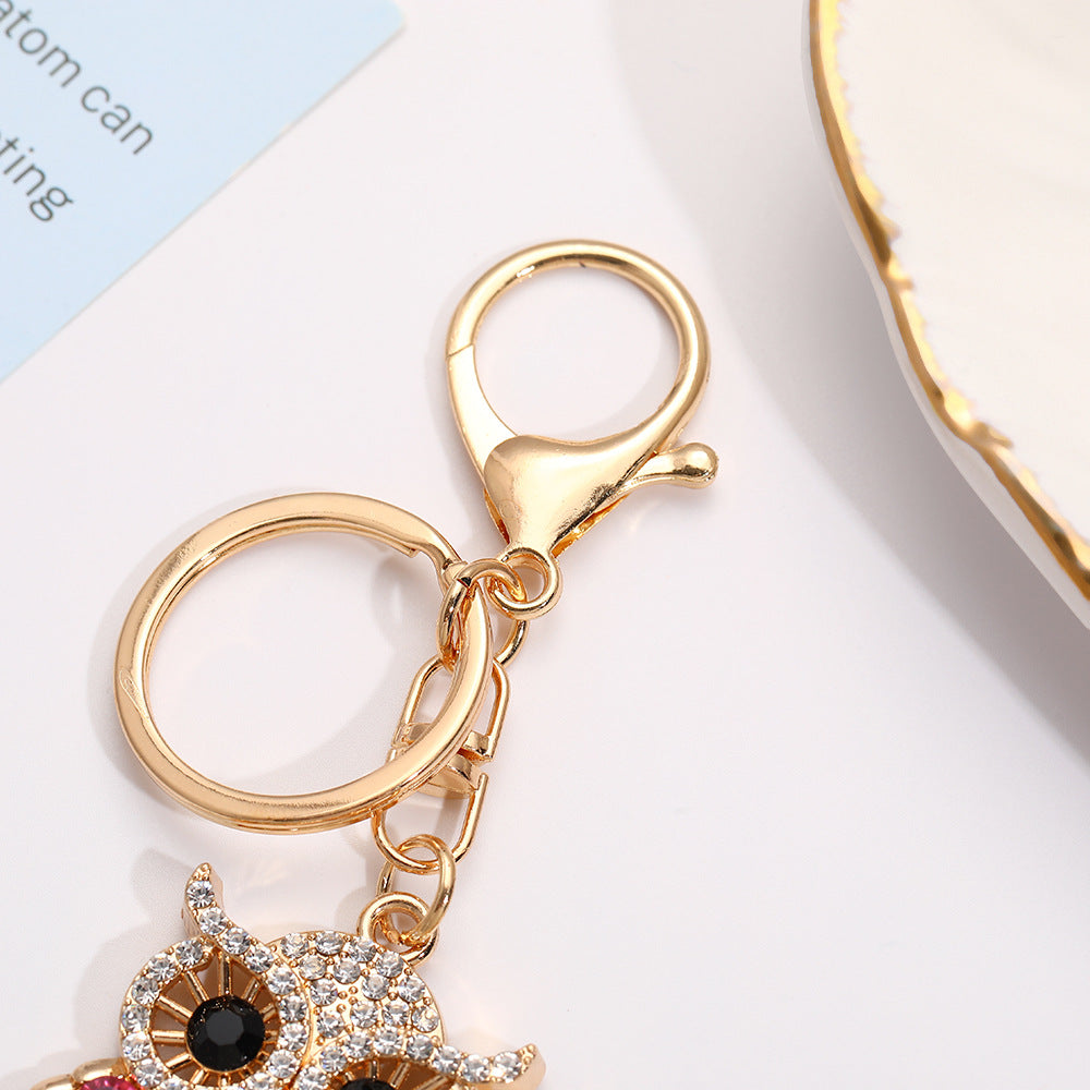 Wholesale Colorful cartoon diamond studded owl metal keychain