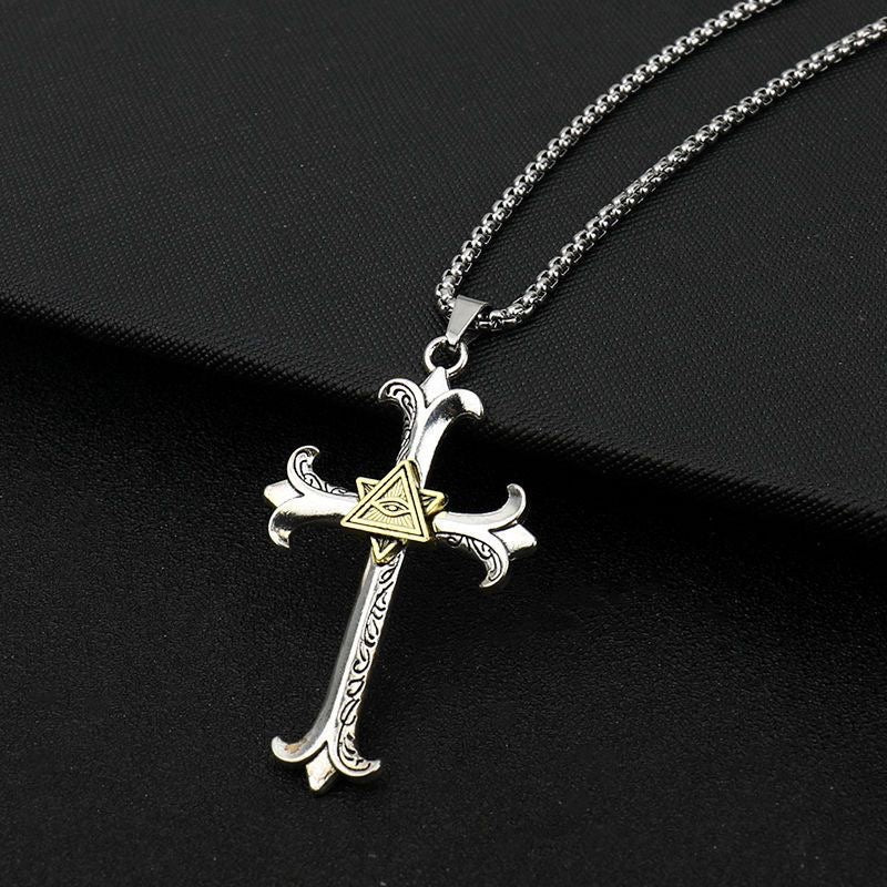 Wholesale  Retro Color-free Male Decoration Cross Pendant Necklace Simple Woolen Chain