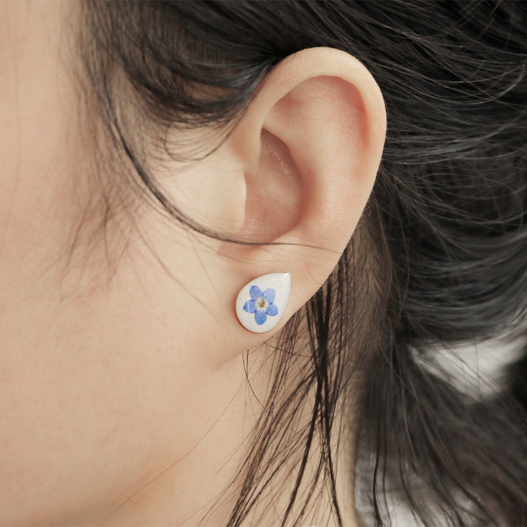 Wholesale 6pcs Stainless Steel Electroplated Gold Dried Flower Maillard Style Earrings